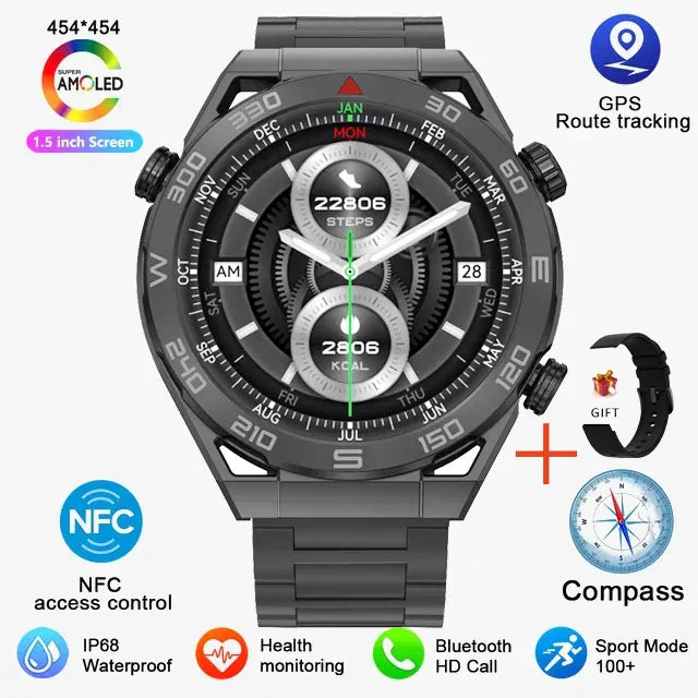 New Compass Smart Watch Men GPS Sport Track Fitness Watches Outdoor Compass Bluetooth Call HD Full Touch Screen NFC Smartwatch
