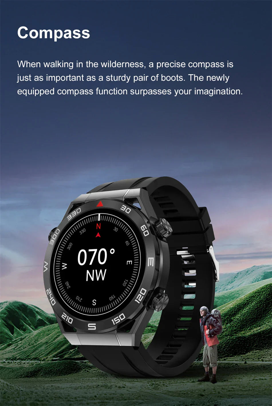 New Compass Smart Watch Men GPS Sport Track Fitness Watches Outdoor Compass Bluetooth Call HD Full Touch Screen NFC Smartwatch
