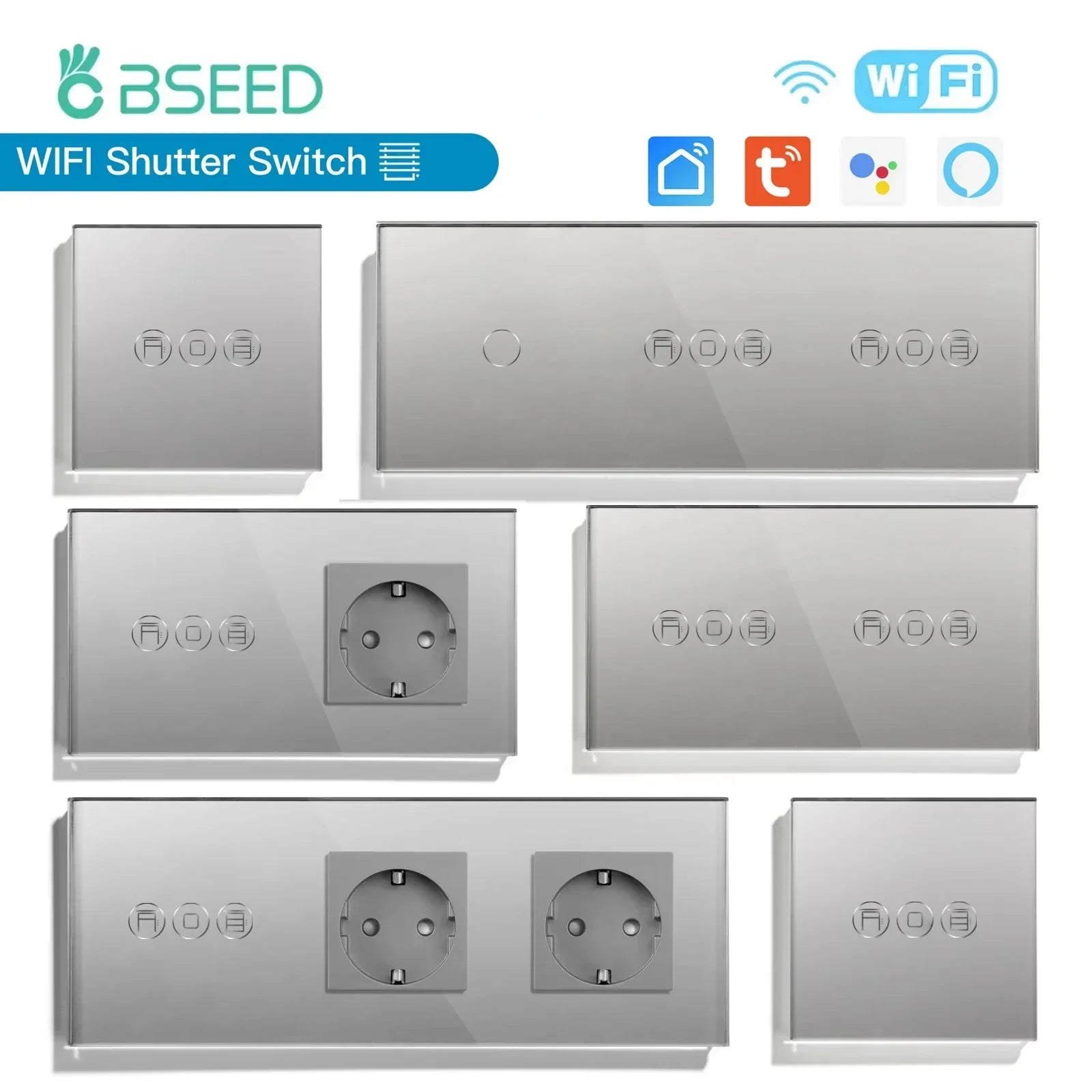 BSEED Wifi Roller Shutter Switch Smart Blind Switch with Touch Light Switch EU Socket Type-c USB  Tuya Smart Life Alexa Control