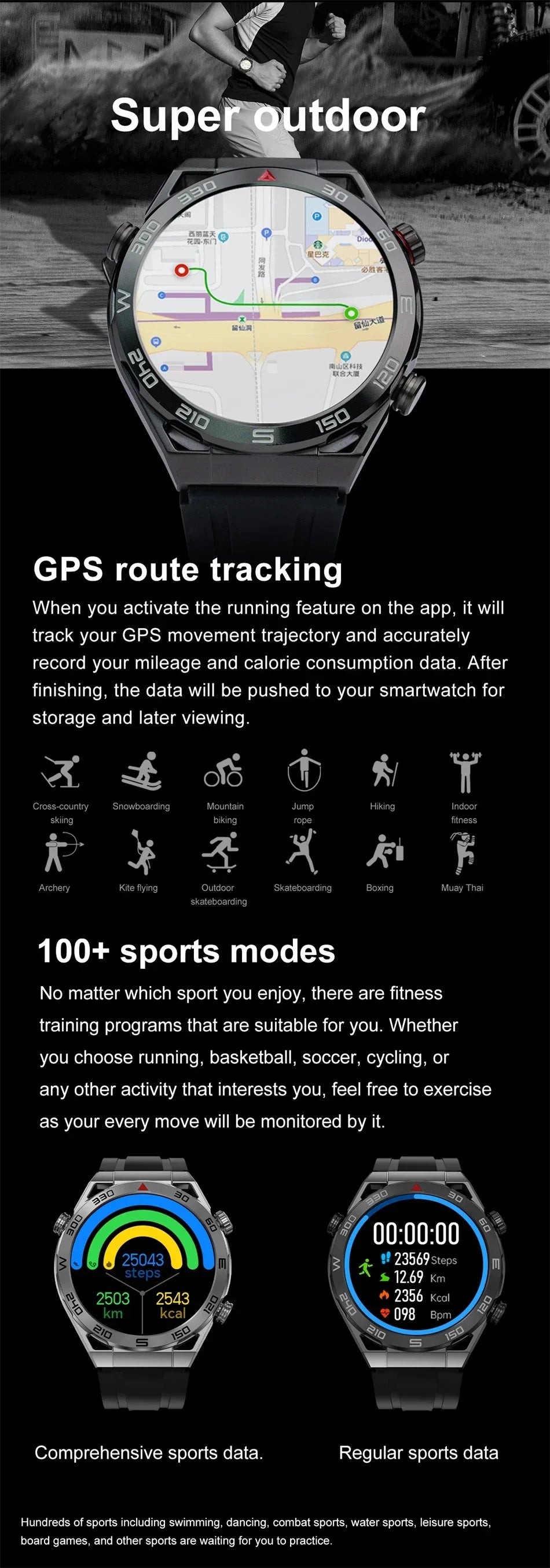 New Compass Smart Watch Men GPS Sport Track Fitness Watches Outdoor Compass Bluetooth Call HD Full Touch Screen NFC Smartwatch