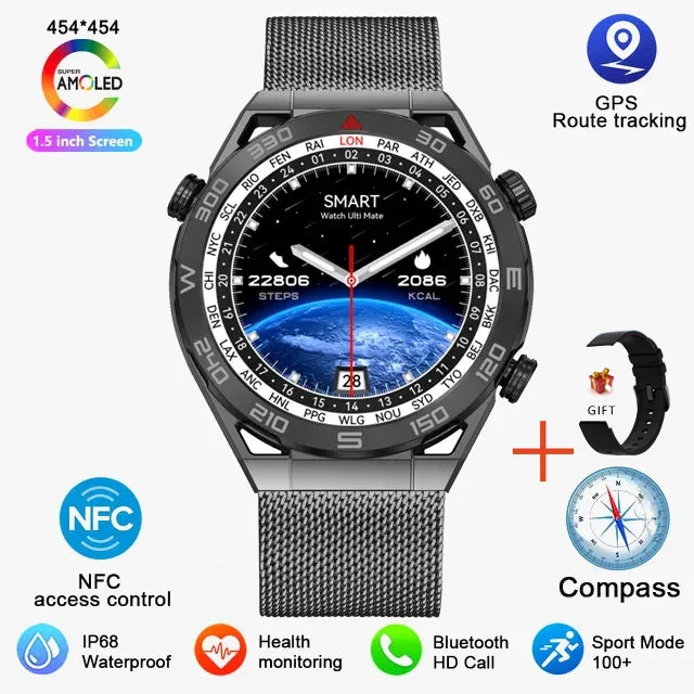 New Compass Smart Watch Men GPS Sport Track Fitness Watches Outdoor Compass Bluetooth Call HD Full Touch Screen NFC Smartwatch