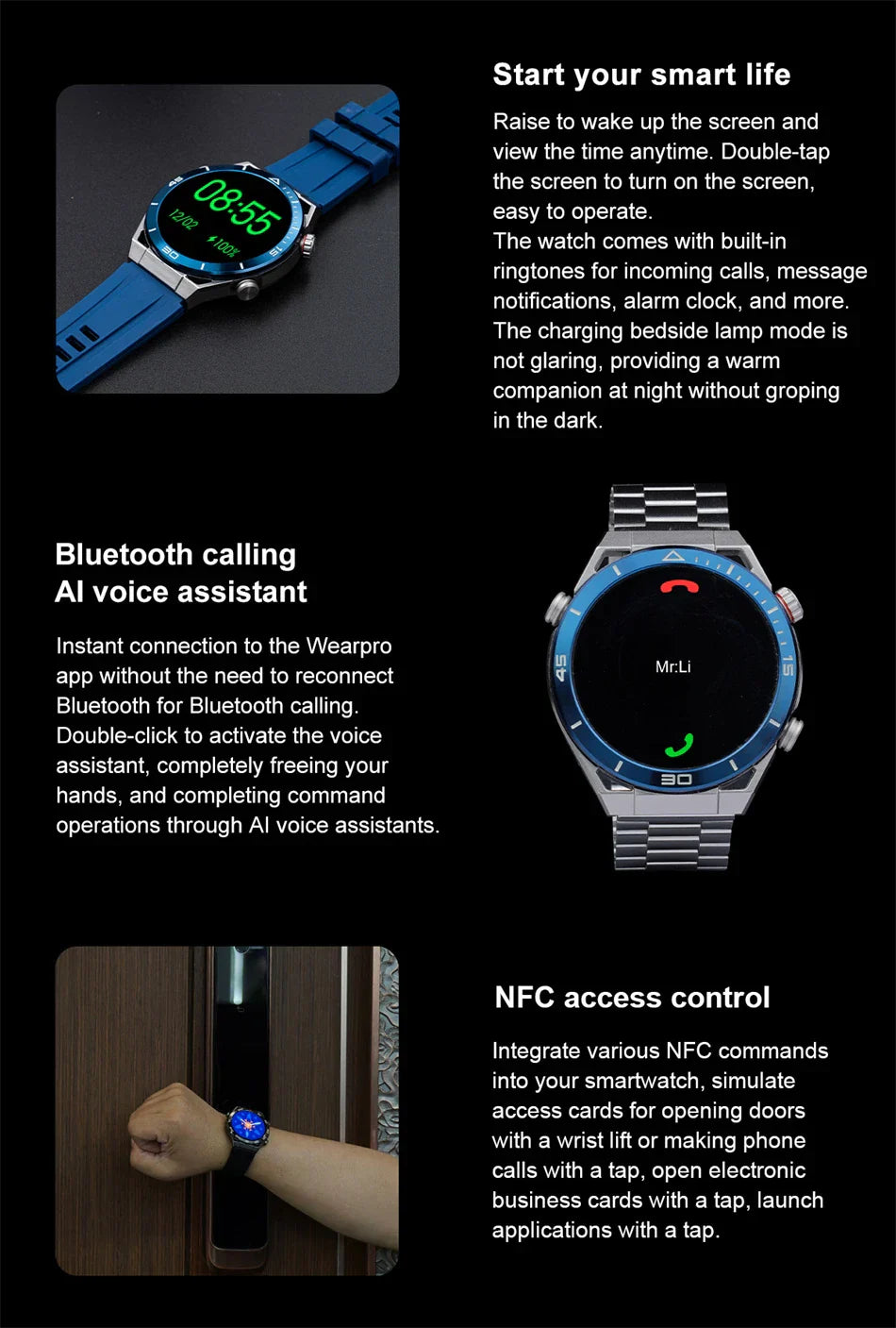 New Compass Smart Watch Men GPS Sport Track Fitness Watches Outdoor Compass Bluetooth Call HD Full Touch Screen NFC Smartwatch