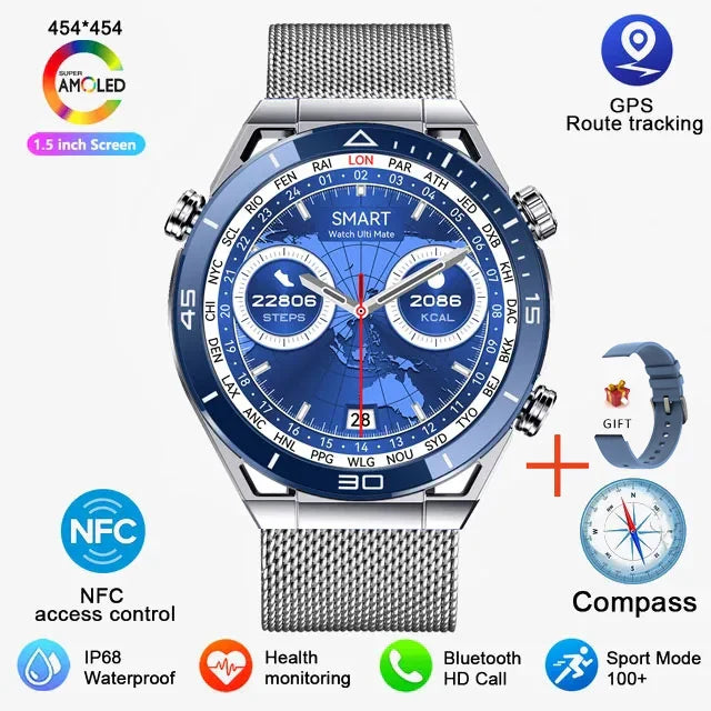 New Compass Smart Watch Men GPS Sport Track Fitness Watches Outdoor Compass Bluetooth Call HD Full Touch Screen NFC Smartwatch