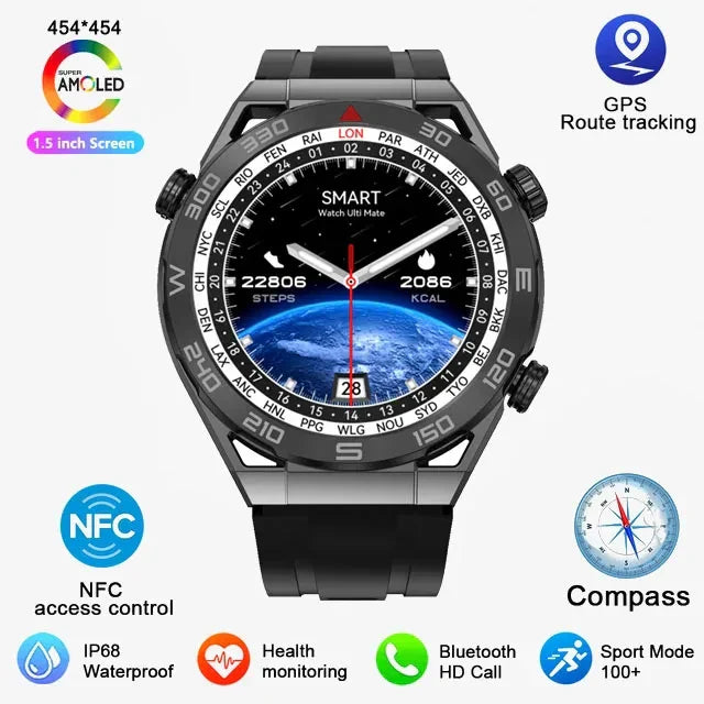 New Compass Smart Watch Men GPS Sport Track Fitness Watches Outdoor Compass Bluetooth Call HD Full Touch Screen NFC Smartwatch