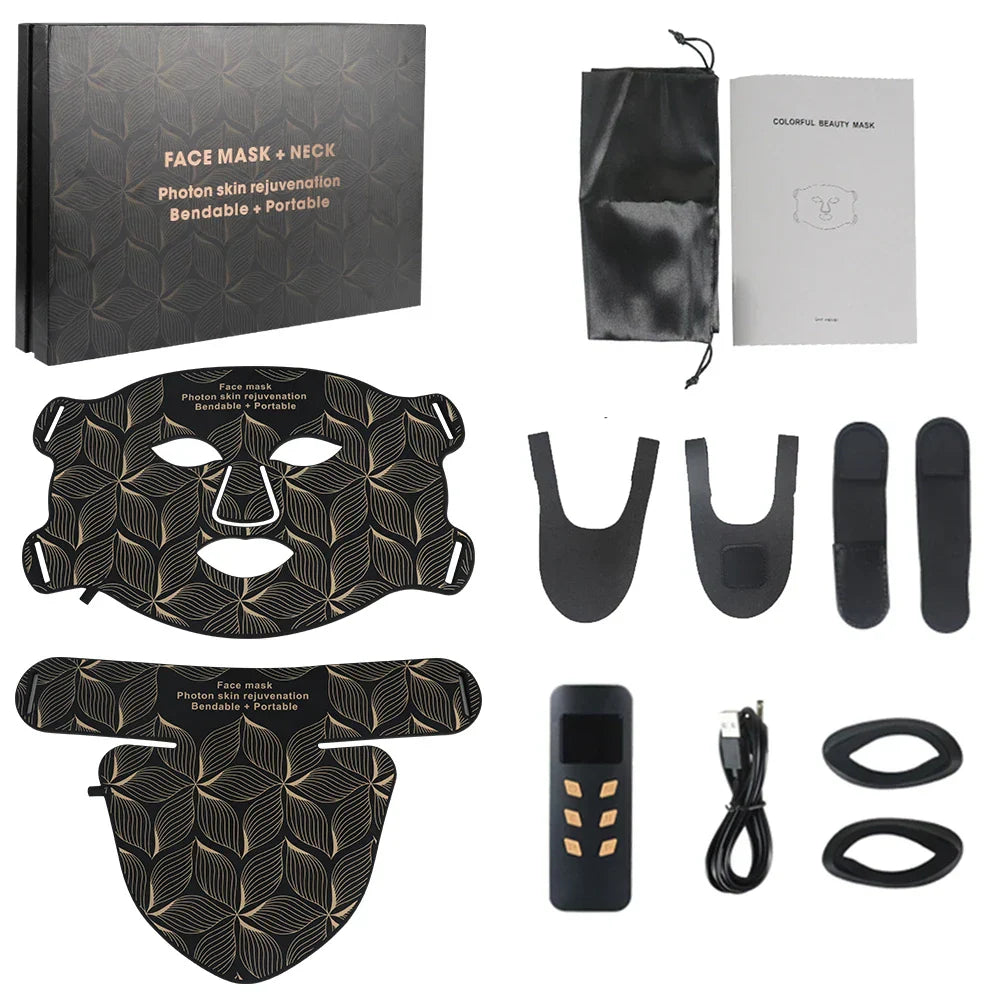 LED 8 Colors Face Mask and Neck Red Light  Near Infrared Therapy Anti Aging Wrinkle Acne Pore Oil Control Skin Tighten Whiten