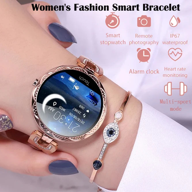 Fashion Ladies Smart Watch Luxury Women Bluetooth Wristband Waterproof Blood Pressure Fitness Tracker Bracelet Crystal Watch