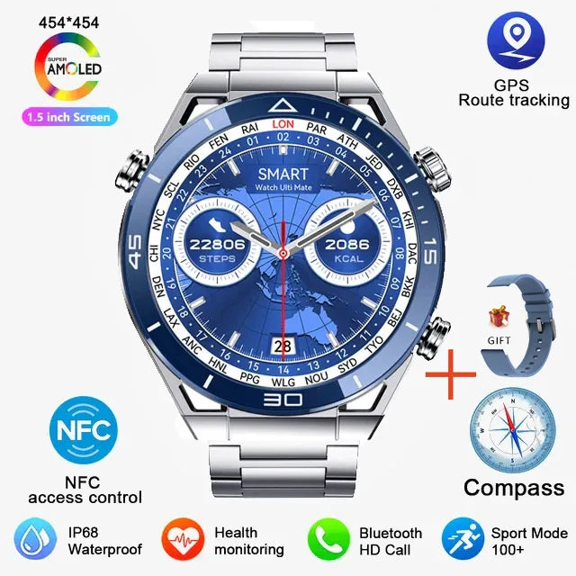 New Compass Smart Watch Men GPS Sport Track Fitness Watches Outdoor Compass Bluetooth Call HD Full Touch Screen NFC Smartwatch