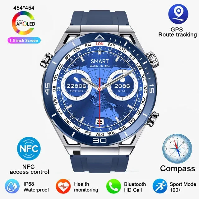 New Compass Smart Watch Men GPS Sport Track Fitness Watches Outdoor Compass Bluetooth Call HD Full Touch Screen NFC Smartwatch