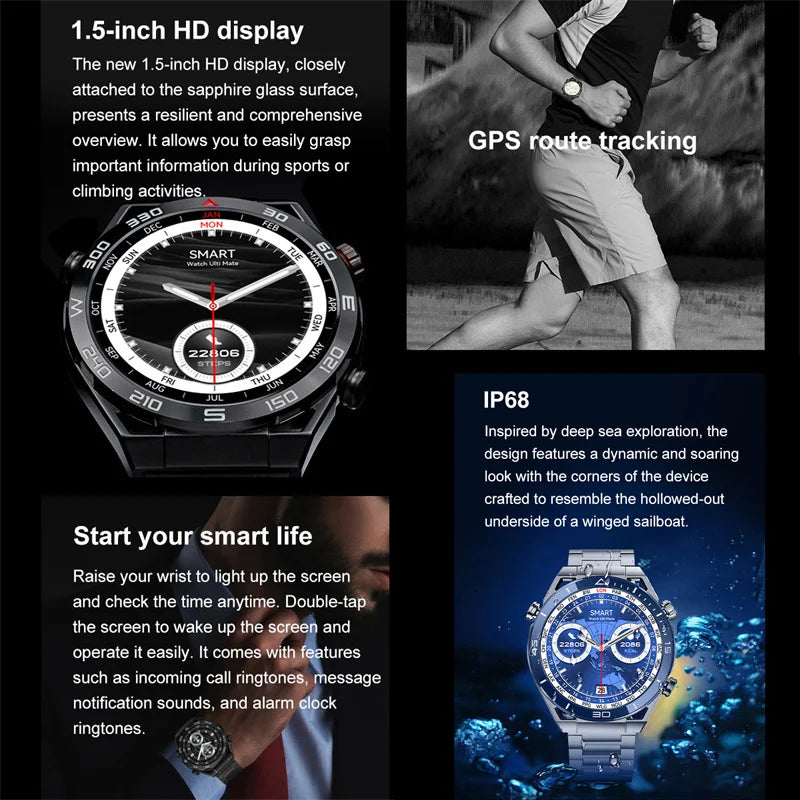 New Compass Smart Watch Men GPS Sport Track Fitness Watches Outdoor Compass Bluetooth Call HD Full Touch Screen NFC Smartwatch